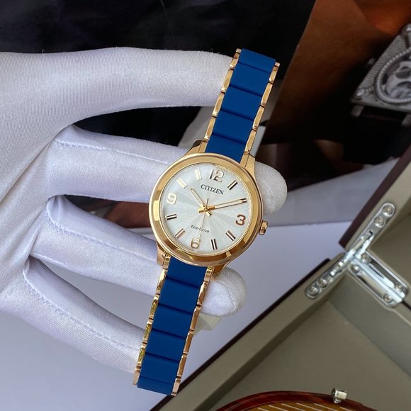 Citizen Ladies Rose Gold Blue Strap Watch - Picture 1 of 3